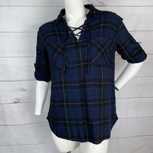 Knox Rose tie front thermal back high low top sz M